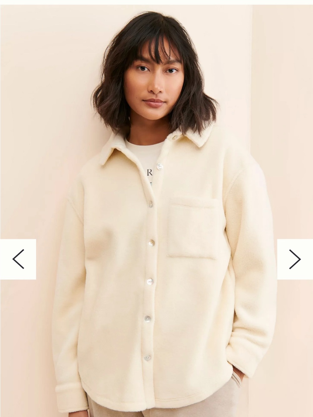 DONNI. Cream Fleece button down shirt